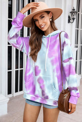 Sweat à capuche tie-dye à manches tombantes avec cordon de serrage